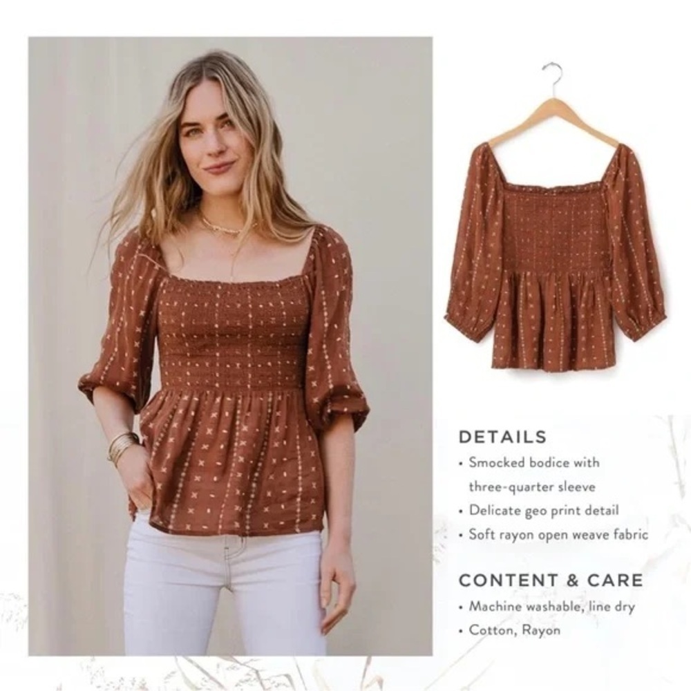Good Hart by Matilda Jane Kimbell Top in Rust Brown with White Detail Size Large